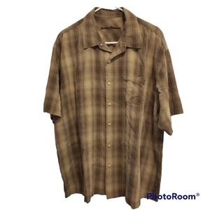 Tommy Bahama Plaid Shirt, Short Sleeve. Olive Green/Brown Size XLX